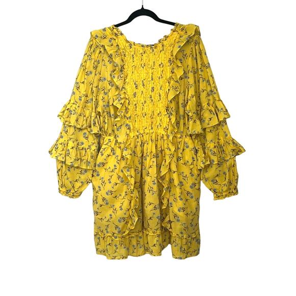 Happy X Nature By Kate Hudson Dress Size Large Ditsy Mini Floral Ruffle Yellow - Picture 2 of 16